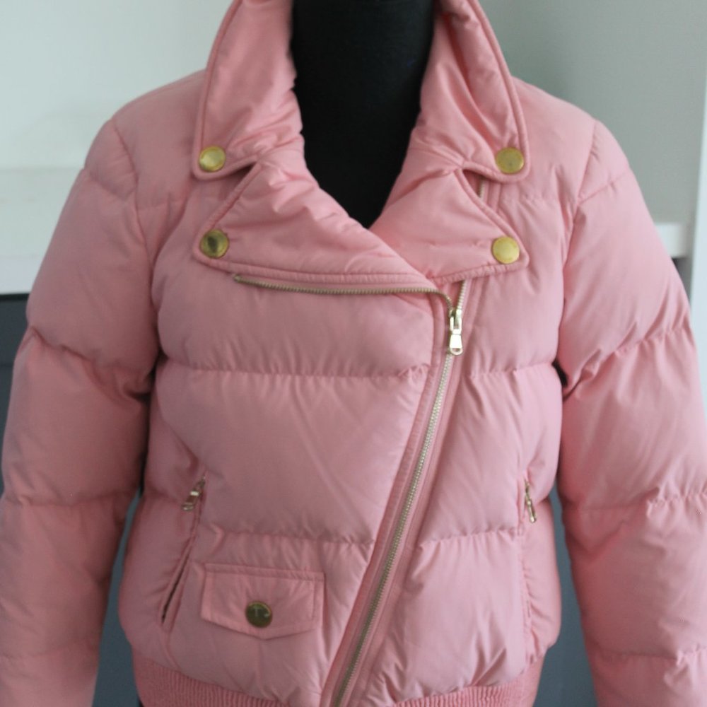REDUCED MOSCHINO Boutique Pink Biker Puffer Jacket Asymmetrical Size M US 6 NEW - Picture 6 of 10